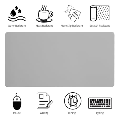 Bloss Large Desk Pad, Grey Desk Mat, Desk Pads on Top of Desks, Computer Mat Non-Slip, Desk Blotter Waterproof, Easy to Clean - Light Grey (31.5 x 15.7 Inches) - color: Light Grey, size: 31.5" x 15.7"