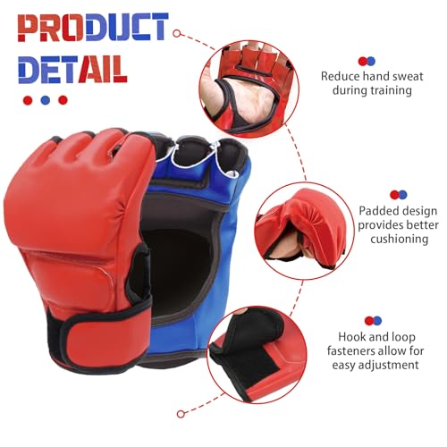 Boxing Gloves and Headgear Set Including 2 Pack Boxing Headgear and 2 Pack Boxing Gloves Boxing Equipment Sparring Gear Equipment for Beginners Adults - color: BlueRed