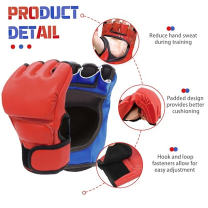 Boxing Gloves and Headgear Set Including 2 Pack Boxing Headgear and 2 Pack Boxing Gloves Boxing Equipment Sparring Gear Equipment for Beginners Adults - color: BlueRed