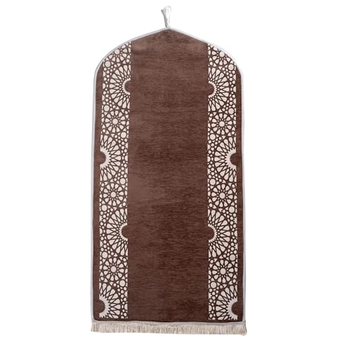 Modefa Turkish Islamic Prayer Mat - Chenille with Foam and Carrying Bag - Intricate Praying Rug Ramadan Eid Gift - Traditional Muslim Janamaz Seccade for Men Women - Mustaqim (Mink) - color: Mink