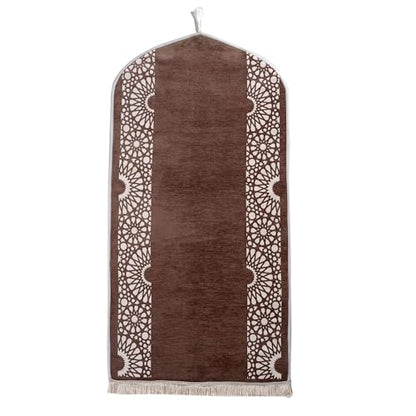 Modefa Turkish Islamic Prayer Mat - Chenille with Foam and Carrying Bag - Intricate Praying Rug Ramadan Eid Gift - Traditional Muslim Janamaz Seccade for Men Women - Mustaqim (Mink) - color: Mink
