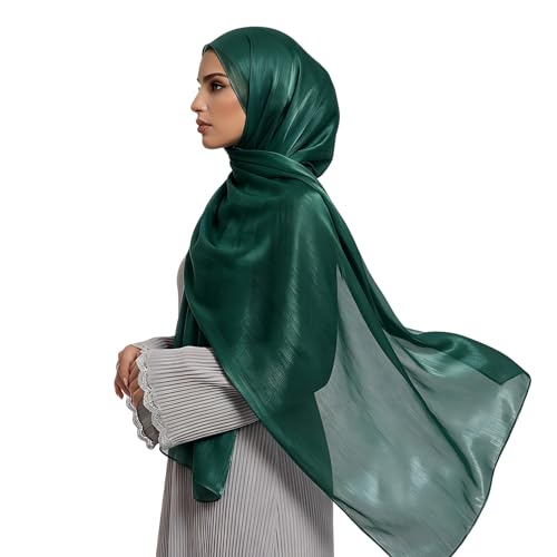 Organza Sheen Shimmer Crepe Hijab Scarf for Women Lightweight Sheer Shawl Wrap for Wedding and Evening Dresses - color: Dark Green