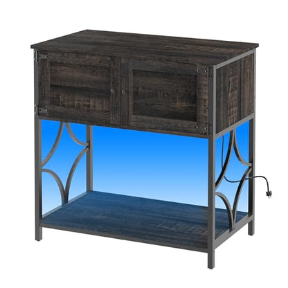 20-29 Gallon Fish Tank Stand, Aquarium Stand with Power Outlets &LED Light, Metal Frame Fish Tank Stand with Cabinet Accessories Storage, 30.7" L*15.7" W Tabletop, 330LBS Capacity, Dark Oak - color: Dark Oak