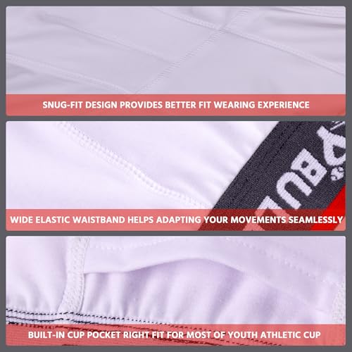 2-Pack Boys Cup Underwear Youth Boxer Briefs with 1 Protective Athletic Cup for Baseball, Football, Lacrosse - color: White 3, size: Medium