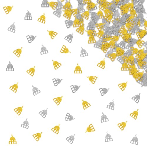 120pcs Mosque Confetti, Eid Mubarak Table Confetti, Gold Glitter Ramadan Mosque Muslim Islamic Party Table Scatter, Ramadan Kareem Mubarak Party Decoration - style: 2