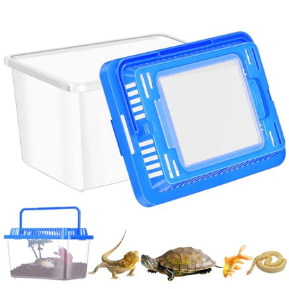 DOITOOL Portable Turtle Aquarium with Lid Small Travel Fish Tank Sturdy Plastic Reptile Carrier Box for Turtles and Aquatic Pets Home Use Terrarium