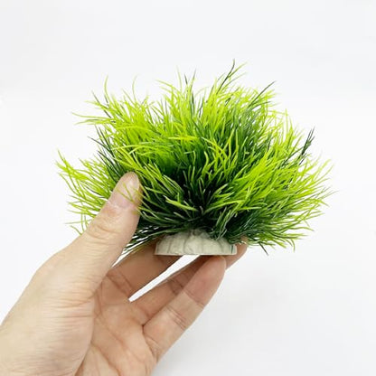 Aquarium Plants Fish Tank Decorations 2pcs Small Size/3.5inch Ornament Plastic Artificial Plant Goldfish Waterscape Fish Hides Mini Grass Set (2pcs/Green)