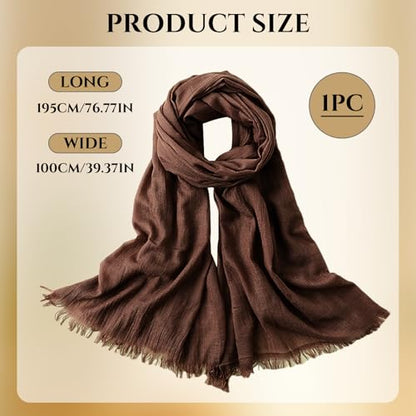 Extra Large Cotton Linen Shawl Wrap for Women, Elegant Scarf with UV Protection Breathable Lightweight Head Cover Hijab - color: Coffee Brown