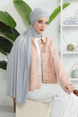 Aisha's Design Instant Hijab Scarves for Women, 95% Cotton Pretied Bonnet Turban Easy to Wear Cotton Headscarf - color: Light Grey