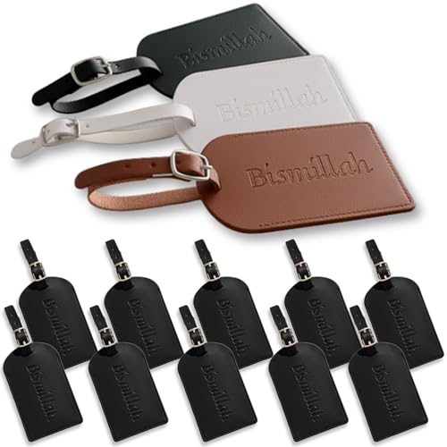 Set of 10 Bismillah Embossed Luggage Tags | Gifts, Event, Party Favors | for Nikkah Henna Walima Wedding Engagement Bridal Shower Baby Shower Conference Events Guests (Color: Black. Set of 10) - color: Black