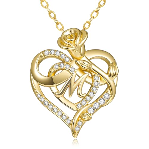 14k Gold Plated Heart Initial Necklaces for Women - style: Letter M