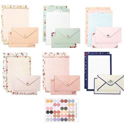 55 Pcs Stationery Paper Envelopes Set - color: Animal & Flower