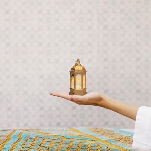 6PCS Mini Golden Ramadan Lanterns, Castle Moon Pattern, LED, Battery Operated, Tabletop, Not Water Resistant - color: Style 2
