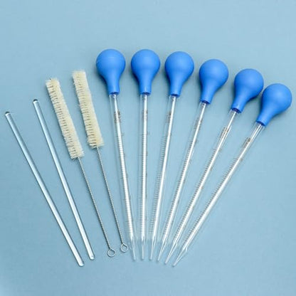 QWORK Glass Droppers Pipettes Graduated Lab Dropper Set, 10 ml Capacity with Large Rubber Caps Glass Liquid Pipette