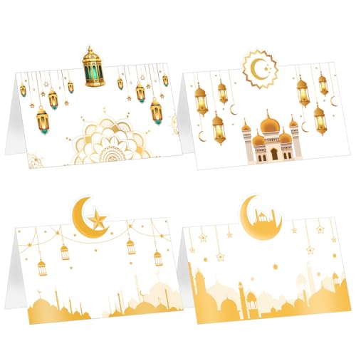 Auch Eid Place Cards - 40pcs Eid Mubarak Table Tent Cards Set Folded Ramadan Name Card for Eid Al-Fitr & Eid Al-Adha Dinner, Iftar Party Table Decorations, Buffet & Food Labelsr 4 Designs (White) - color: White