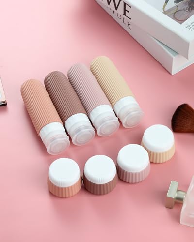 Mrsdry 여행용 병 - 8팩, TSA 승인 85g(3온스) 여행용 용기, 세면 용품용, 투명 가방, 누출 방지 실리콘 스퀴즈 가능 에센셜 병 - color: 붉은 토양, size: Bottle 3oz Jars 1oz