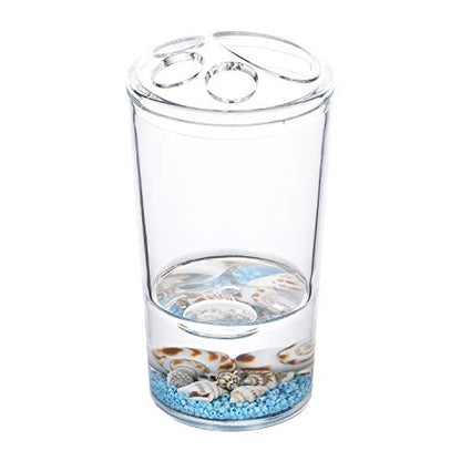 4 Piece Acrylic Liquid 3D Floating Motion Bathroom Vanity Accessory Set Oceam Theme Sea Shell Conch Toothbrush Holder, Tumbler, Soap Dispenser, Soap Dish - size: 4-piece, style: Conch