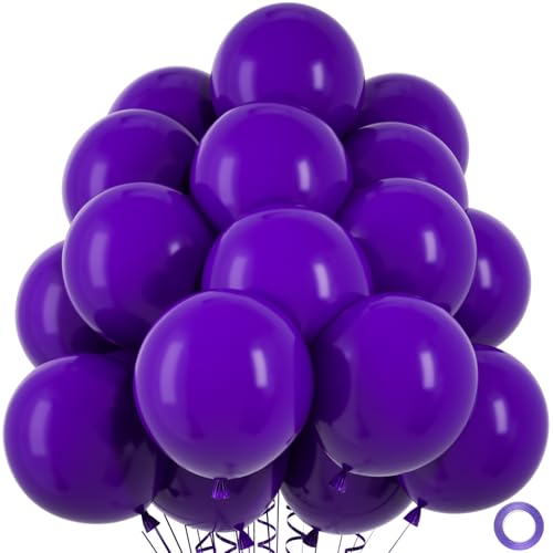 50pcs Dark Purple Balloons, 12inch Helium Quality Deep Purple Latex Balloon for BOHO Birthday, Halloween, Wedding Party Decorations(With Ribbon & Glue) - color: Dark Purple