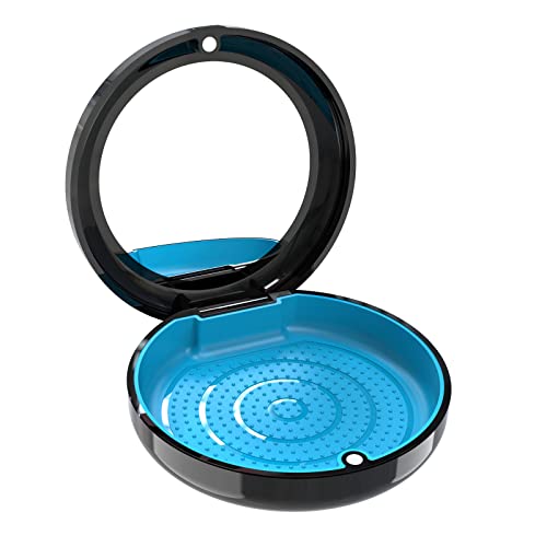 BVN Retainer Case with Mirror, Orthodontic Dental Case for Braces, Mouth Guard, Dentures, Teeth Aligner, Night Guard Container Storage Holder Black - size: Circular case with mirror