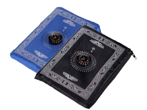 Anlising 2 Pieces Portable Travel Prayer Mat with Compass, Waterproof Polyester Prayer Rug, Muslim Travel Prayer Mat, for Ramadan Gifts (60cm×100cm)
