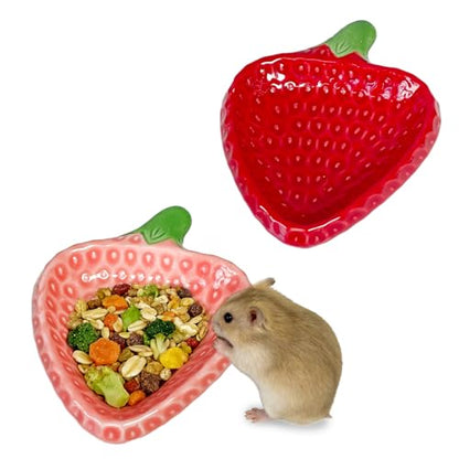 2PCS Hamster Bowl, Hamster Food Dish Ceramic Food Water Feeding Bowl Small Animal Bowls for Gerbil Rat Mice Hedgehog (Strawberry) - color: 2Pcs Strawberry bowl