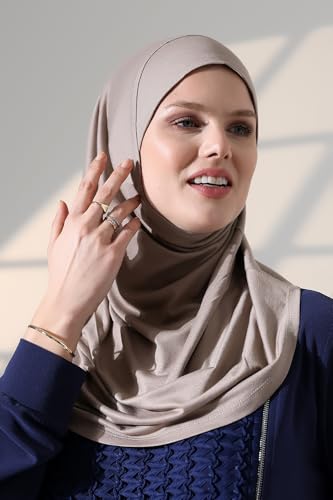 ihvan online, Women’s Ready to Wear Instant Hijab, Soft One-Piece Headscarf, Stretch Hijab for Daily Wear, Prayer & Travel - color: Mink