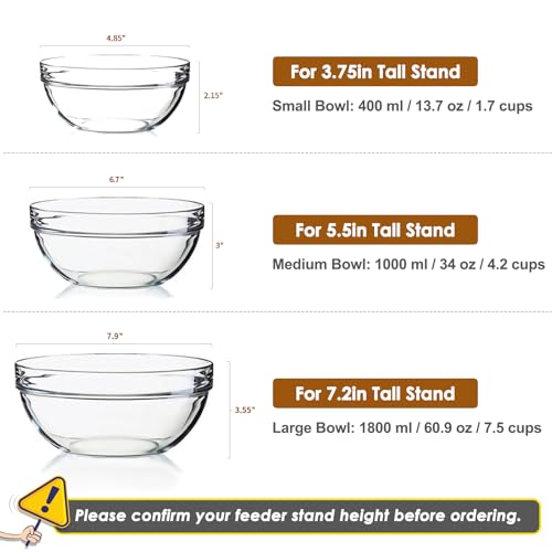 Replacement Glass Bowl for Feoyoho 5.5in Feeder Stand – 34 oz / 4.2 Cups (Replacement Only), Dishwasher & Microwave Safe - size: For 5.5ʺ Tall Stand (Medium, 34 oz)