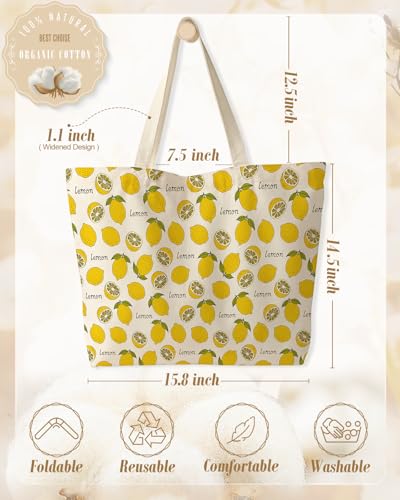 Miss Adola Large Tote Bag for Women - Canvas Tote Bag with Zipper Aesthetic Reusable Shoulder Bag for Gym, Travel, Work - style: Greenleaf Lemon