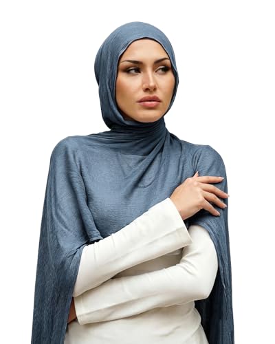 Crinkle Cotton Hijab, Soft Light and Breathable Hijab Scarf For Women, Suitable for All Seasons - color: Navy