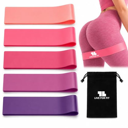 Exercise Resistance Loop Bands with Instruction Guide and Carry Bag, Set of 5 - color: Pink/Purple
