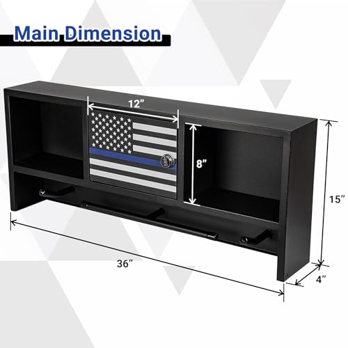 Neoaider Police Gear Rack, Police Hanger with Hooks | Tactical Duty Gear Rack Decor with Thin Blue Line Flag, Black Body Armor Stand for Police Gift - size: Wall Mounted w/Combination Lock
