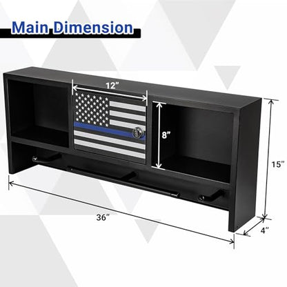Neoaider Police Gear Rack, Police Hanger with Hooks | Tactical Duty Gear Rack Decor with Thin Blue Line Flag, Black Body Armor Stand for Police Gift - size: Wall Mounted w/Combination Lock