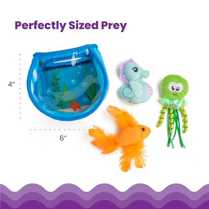 Catstages Hide & Seek Fish Bowl Interactive Cat Toy with Two Catnip Blend Toys, Blue