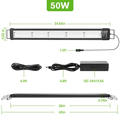 hygger 50W Smart Aquarium Light, Bluetooth LED Light with App Control, Full Spectrum Fish Tank Light with 24/7 Lighting Cycle, 5 Modes, Adjustable Timer, for 36"-42" Freshwater Planted Tank - size: 50W (for 36-42 inch Tank)