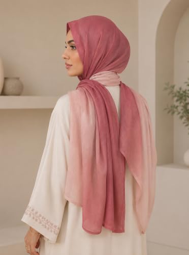 Modal Feel Hijab Scarf for Women, Lightweight Ombre Dual Color - color: 8#opink