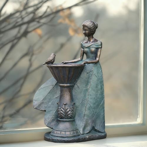 DiliComing Fairy Outdoor Statue Garden Decor with Solar Birdbath 12 Inch - color: Birdbath
