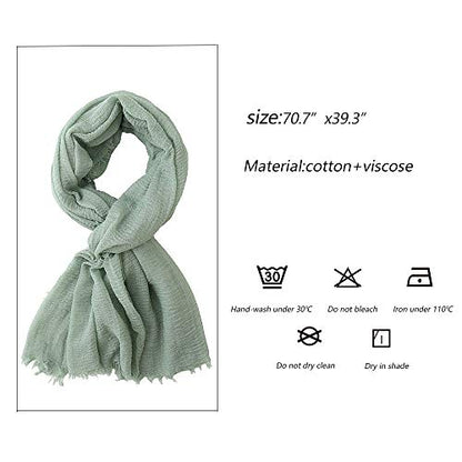 EVQ 여성용 부드러운 면 헴프 스카프 랩 롱 히잡 스카프 - color: 다크 퍼플+라이트 그린+밀키 화이트