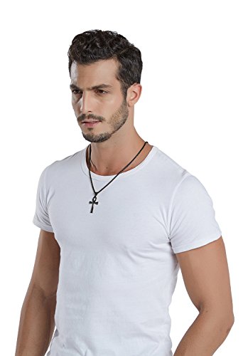 REVEMCN Reve Stainless Steel Coptic Ankh Cross Religious Pendant Necklace for Men Women, 20-24 Inches Chain - style: Black Tone: 22'' Rolo Chain