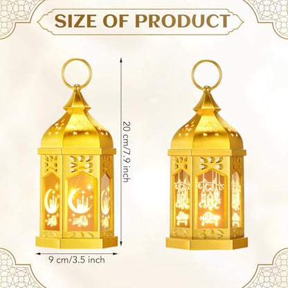 Retisee 2피스 17.8cm(7인치) 라마단 대형 이드 무바라크 랜턴 문 스타 벽걸이 LED 랜턴 홈 파티오 테이블 웨딩 센터피스 축제 장식용 (2가지 스타일, 전기 도금 골드) - color: 전기 도금 골드, size: 2 Styles
