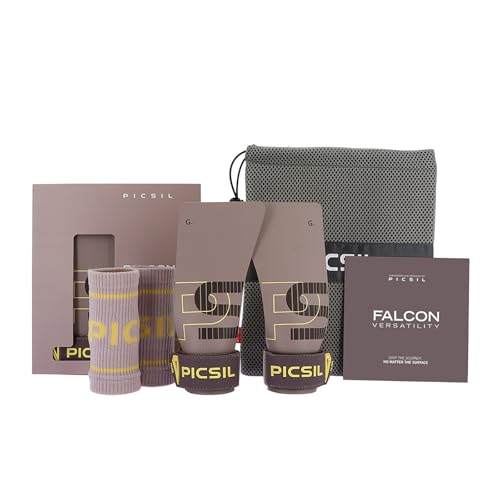 PICSIL Falcon Grips Pack, Carbon Fiber Grips, Use with Chalk | Includes professional grips, wrist wraps, and a carry bag. Ideal for functional fitness, gymnastics, and strength training. - color: Taupe, size: G(S-M)