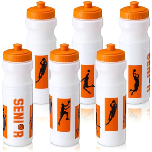 Talltalk 6 Pcs Basketball Water Bottles Bulk 25 oz Reusable Squeeze Sports Bottles Portable Leak Proof Plastic Juice Bottle for Summer Sport Themed Party Favors Birthday Team Senior Night Gifts