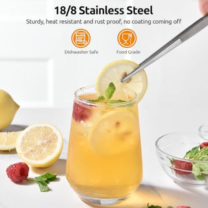 U-Taste 8in Kitchen Plating Tweezer: 18/8 Stainless Steel Food-Grade Metal Food Tong, Seamless-Welding, Sturdy and Flexible with Non-Slip Tips for Serving, Decorating, Cooking, Baking (Pointed Tip) - size: 8in (pointed tip)