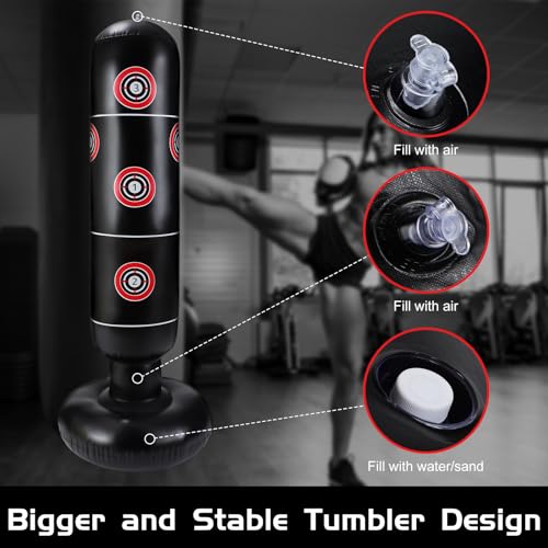 7 Pcs Kids Punching Bag Set Include Boxing Gloves, Inflatable Punching Bag, Hand Wraps, Hand Pads, Air Pump, Kids Boxing Training Set for Karate Kickboxing Taekwondo - color: Red