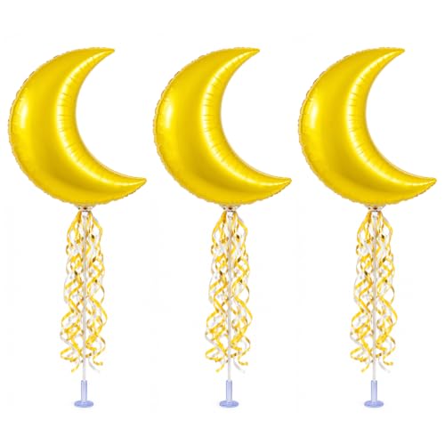 PMU 5 Pc 9 Inch Large Crescent Moon Shape Foil Balloon Helium Balloon for Ramadan Eid Baby Shower Wedding Birthday Party Decor Yellow - color: Yellow, size: Pkg of 5