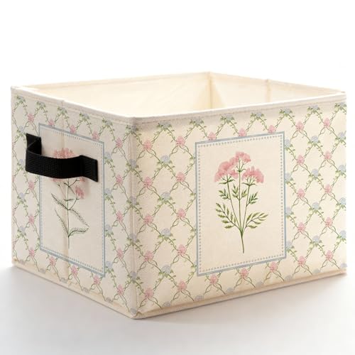Pink and Blue Floral Storage Bins Box with Handles, Grandmillennial Botanical Wildflower Foldable Basket Toybox for Baby Girls Nursery Bedroom Bathroom Clothes Toys Books - color: Color-10