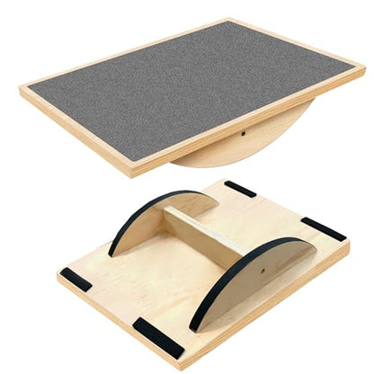 Balance Board Professional Wobble Board for Adults Anti-Slip for Physical Therapy Standing Desk Core Strength Wooden Rocker Board(350LBS) - size: Balance Board(Grey)