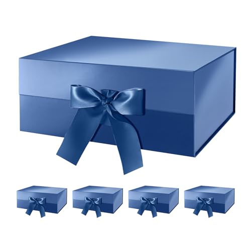 HAPPY POTATO 5 Blue Magnetic Gift Boxes with Lids and Ribbon 9x6.5x3.8 Inch - color: Blue-Ribbon-9x6.5x3.8 Inches-Pack of 5