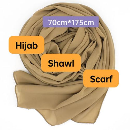 Chiffon Scarf for Women Lightweight Breathable Sunscreen Soft Solid Hijab Scarf for Daily & Muslim Wear - color: Khaki Chiffon Scarf