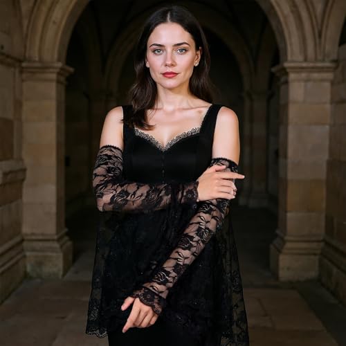 Lusofie Black Lace Sleeves Gothic Victorian Lace Arm Sleeve Vampire Sleeves
