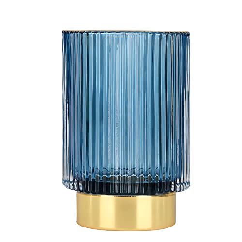 DASITON Makeup Brush holder Organizer,Crystal Cosmetic Makeup Brush Glass Brushes Storage Holder, Vintage Make Up Brush Cup Pen Pencil Holder striped vase(Blue L) - color: Blue, size: L